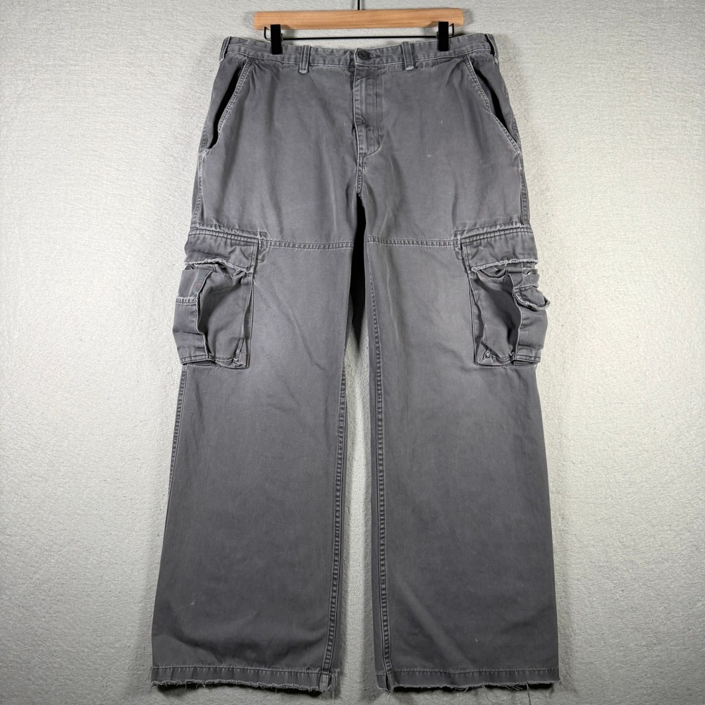Sideout Mens Vintage Wide Leg Cargo Pants Grey Distressed 36x30 Skate Y2K